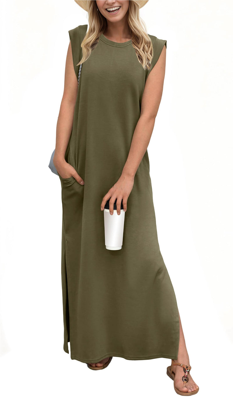 Airy maxi dress with pockets for women – Romy-Army green-S-State of Style