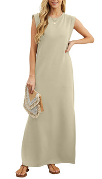 Airy maxi dress with pockets for women – Romy-Khaki-S-State of Style