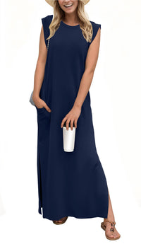 Airy maxi dress with pockets for women – Romy-Navy blue-S-State of Style