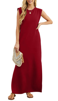 Airy maxi dress with pockets for women – Romy-Wine red-S-State of Style