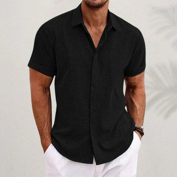 Airy men's linen shirt with short sleeves – Matteo-Black-S-State of Style