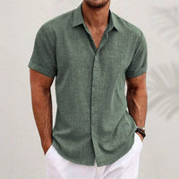 Airy men's linen shirt with short sleeves – Matteo-Dark green-S-State of Style