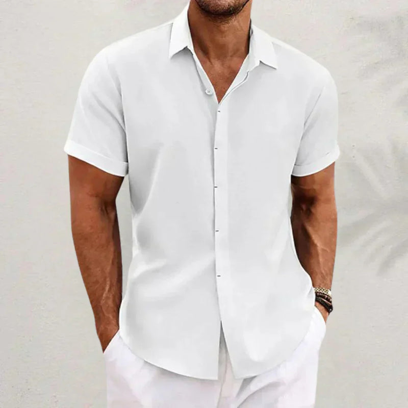 Airy men's linen shirt with short sleeves – Matteo-White-S-State of Style