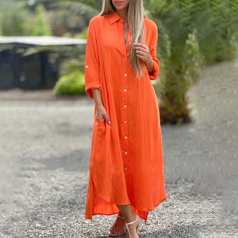 Airy polo shirt dress for women - Marlene-Orange-M-State of Style