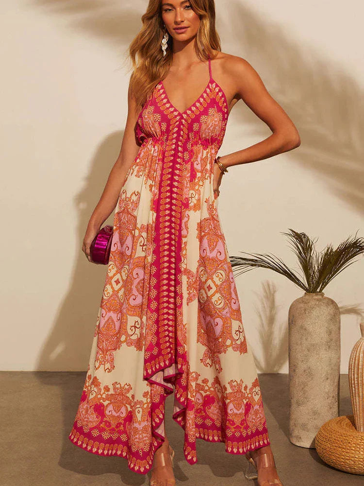 Airy & Stylish Boho Maxi Dress with Halterneck for Women – Naya-Red-S-State of Style