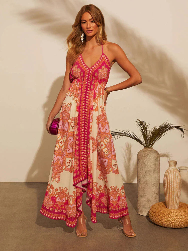 Airy & Stylish Boho Maxi Dress with Halterneck for Women – Naya-Red-S-State of Style