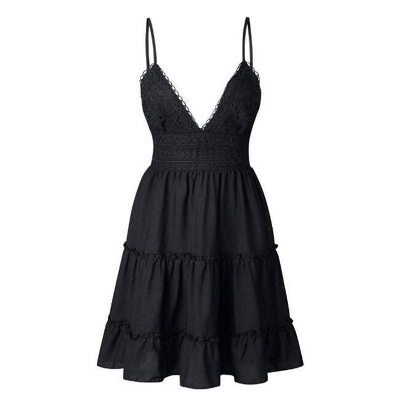 Airy & stylish mini dress with V-neck – Melina-Black-S-State of Style