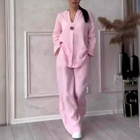 Airy & Stylish Summer Set with Blouse & Wide Trousers made of Linen – Melina-Pink-S-State of Style