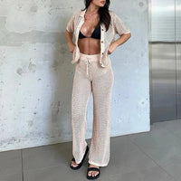 Airy & Stylish Summer Set with Cut-Outs and Long Trousers for Women – Liora-Black-S-State of Style
