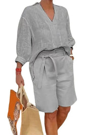 Airy & Stylish Two-Piece Linen Set with Blouse & Shorts for Women – Malea-Pink-S-State of Style