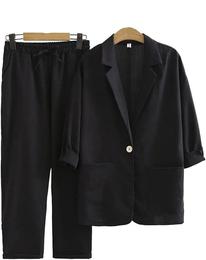 Airy & Stylish Two-Piece with Jacket and Straight Trousers for Women – Sorella-Black-S-State of Style