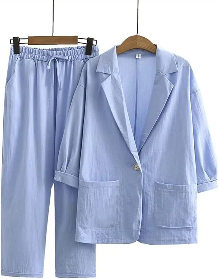 Airy & Stylish Two-Piece with Jacket and Straight Trousers for Women – Sorella-Blue-S-State of Style