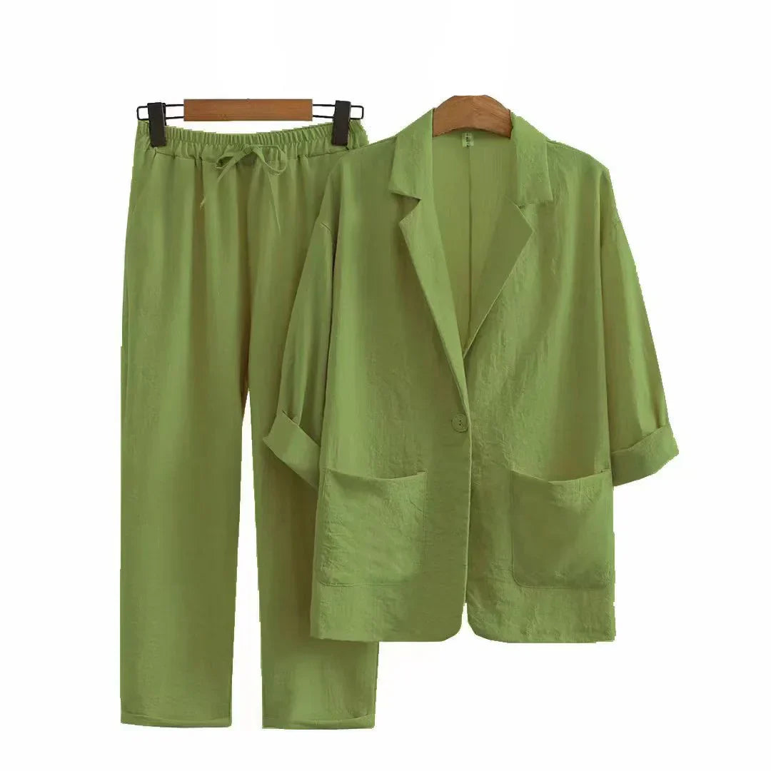 Airy & Stylish Two-Piece with Jacket and Straight Trousers for Women – Sorella-Green-S-State of Style