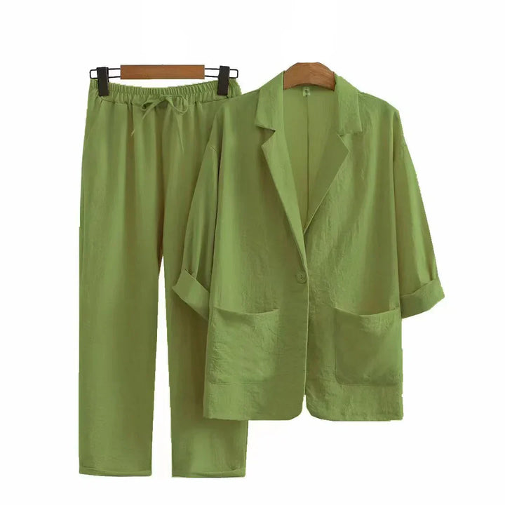 Airy & Stylish Two-Piece with Jacket and Straight Trousers for Women – Sorella-Green-S-State of Style