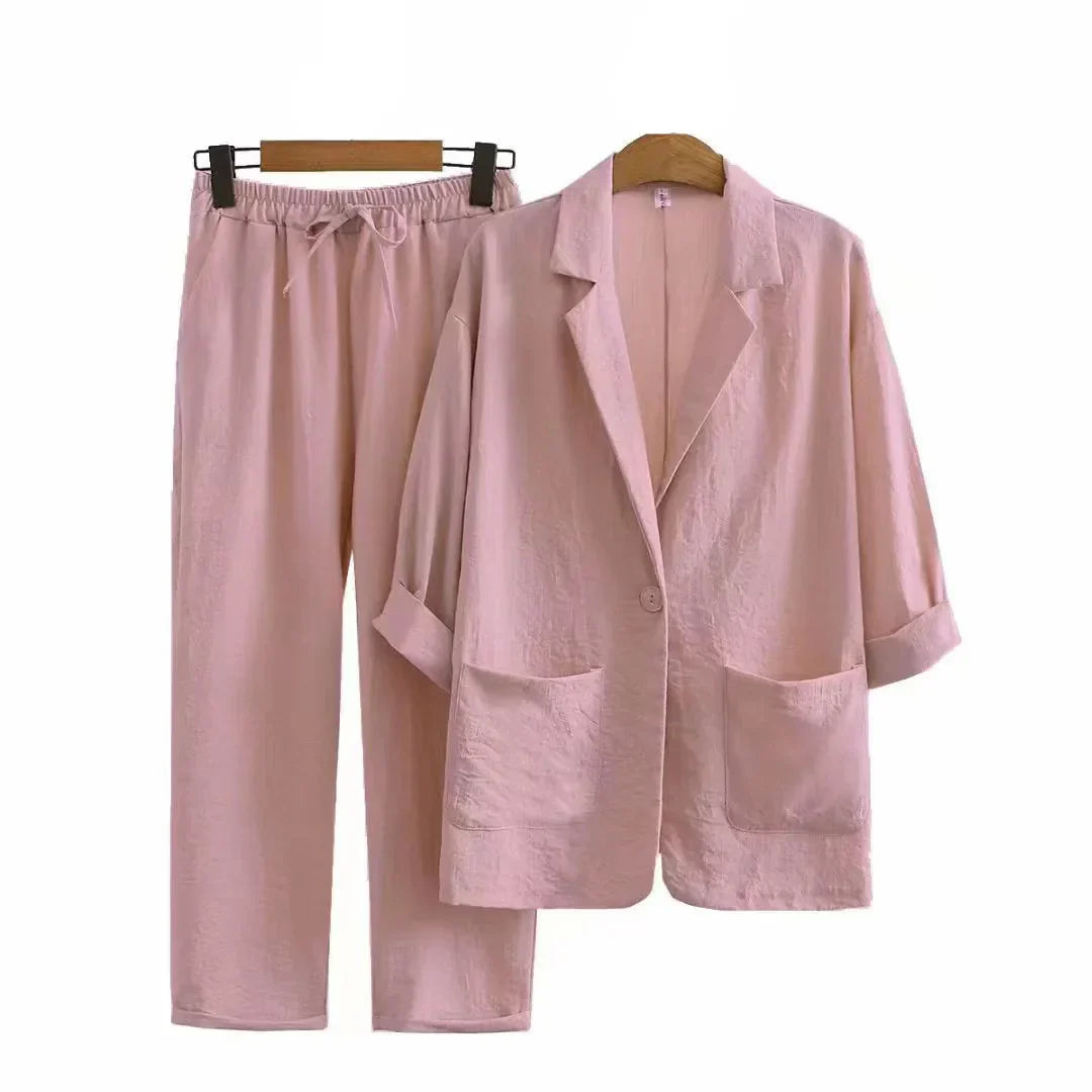 Airy & Stylish Two-Piece with Jacket and Straight Trousers for Women – Sorella-Pink-S-State of Style