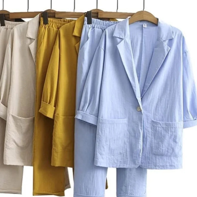 Airy & Stylish Two-Piece with Jacket and Straight Trousers for Women – Sorella-Yellow-S-State of Style