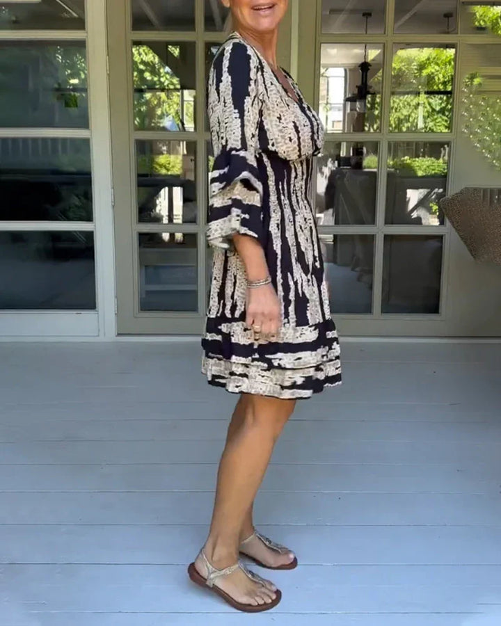 Airy & Stylish Women's Dress with V-Neck and 3/4 Sleeves – Elina-Black-S-State of Style