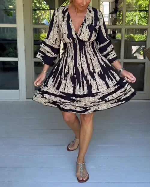 Airy & Stylish Women's Dress with V-Neck and 3/4 Sleeves – Elina-Black-S-State of Style