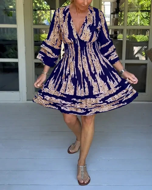 Airy & Stylish Women's Dress with V-Neck and 3/4 Sleeves – Elina-Black-S-State of Style