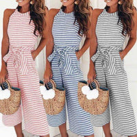 Airy & Stylish Women's Jumpsuit with Waist Belt and Stripes – Nayla-Blue-S-State of Style