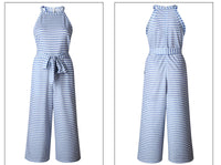 Airy & Stylish Women's Jumpsuit with Waist Belt and Stripes – Nayla-Blue-S-State of Style
