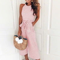 Airy & Stylish Women's Jumpsuit with Waist Belt and Stripes – Nayla-Pink-S-State of Style