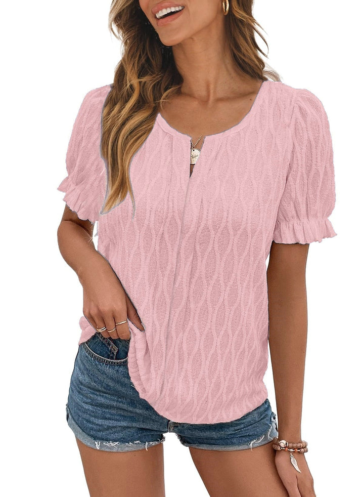 Airy & Stylish Women's Puff Sleeve Blouse with Lace Accent – Noemi-Pink-S-State of Style