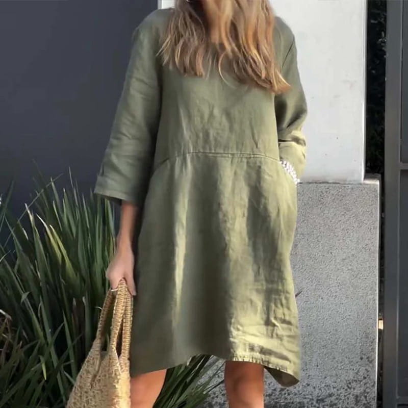 Airy summer dress with a loose fit & practical pocket – Malia-Green-M-State of Style