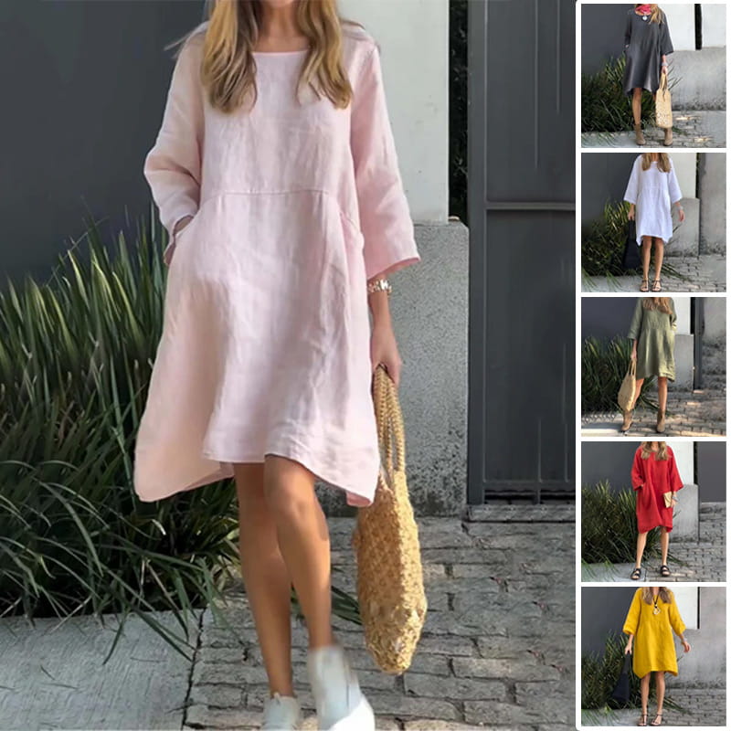 Airy summer dress with a loose fit & practical pocket – Malia-Pink-M-State of Style