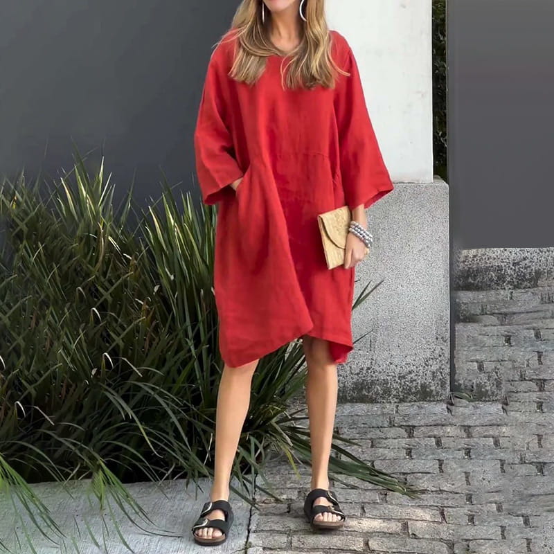 Airy summer dress with a loose fit & practical pocket – Malia-Pink-M-State of Style