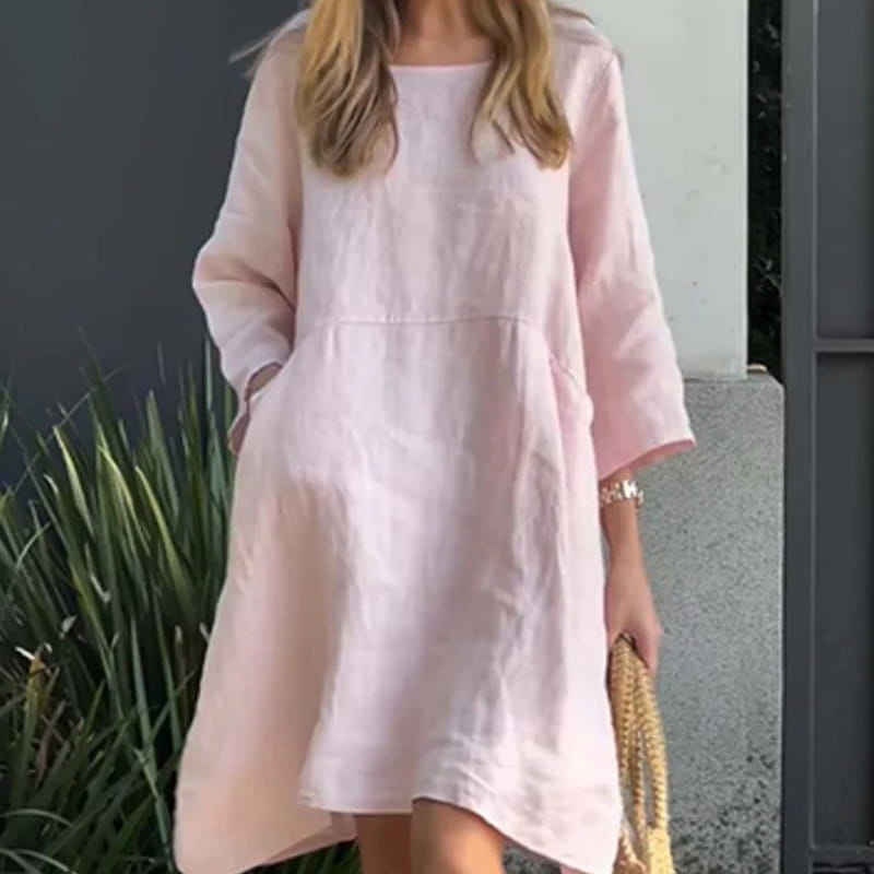 Airy summer dress with a loose fit & practical pocket – Malia-Pink-M-State of Style