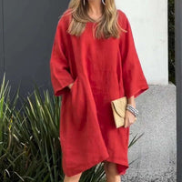 Airy summer dress with a loose fit & practical pocket – Malia-Red-M-State of Style