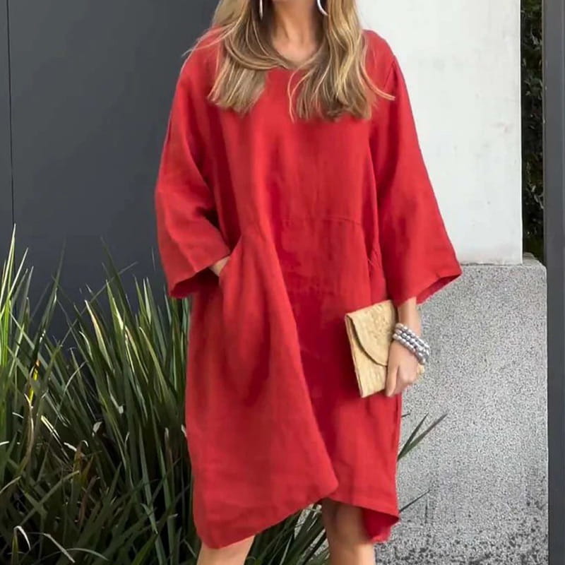 Airy summer dress with a loose fit & practical pocket – Malia-Red-M-State of Style