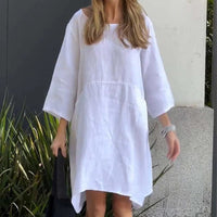 Airy summer dress with a loose fit & practical pocket – Malia-White-M-State of Style