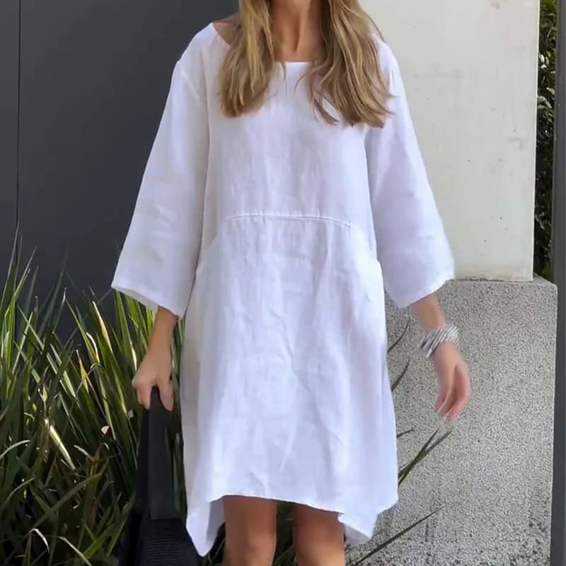 Airy summer dress with a loose fit & practical pocket – Malia-White-M-State of Style