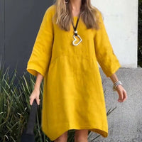 Airy summer dress with a loose fit & practical pocket – Malia-Yellow-M-State of Style