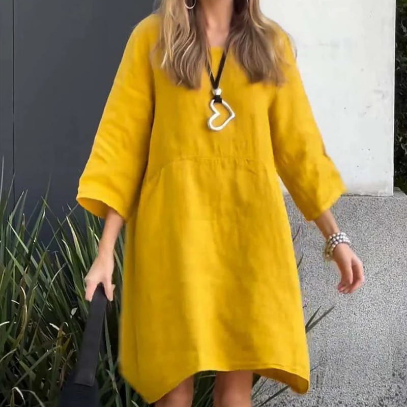 Airy summer dress with a loose fit & practical pocket – Malia-Yellow-M-State of Style