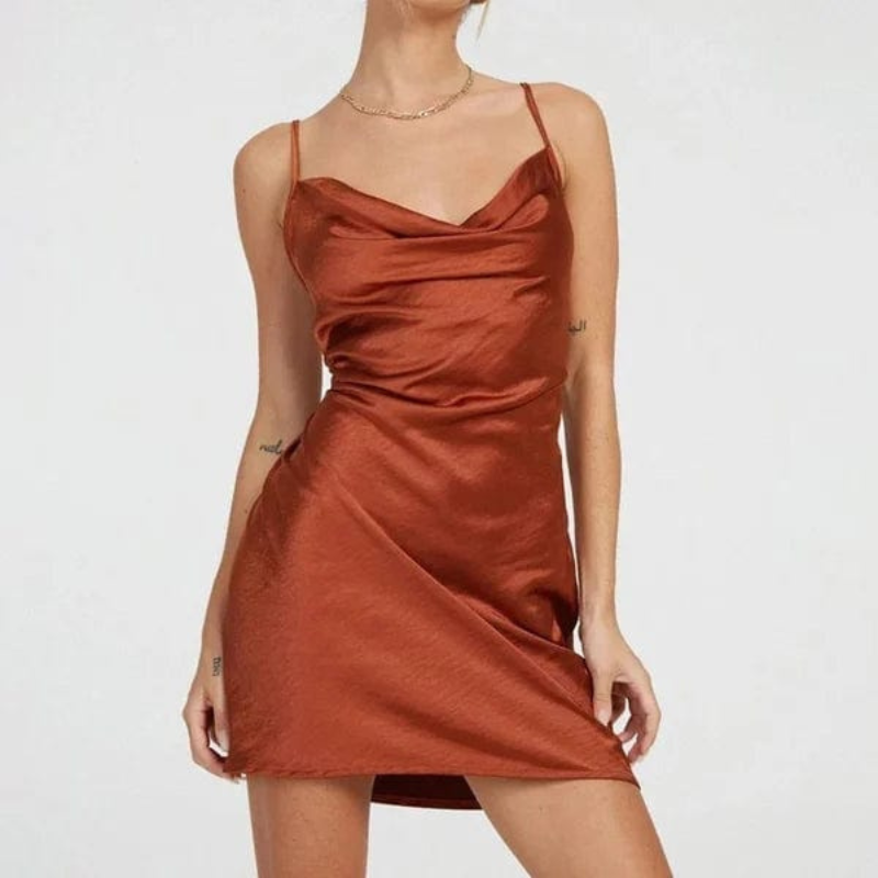 Airy summer strap dress with satin lacing & ruffled collar – Joline | Buy 1, get 1 free-Orange-S-State of Style