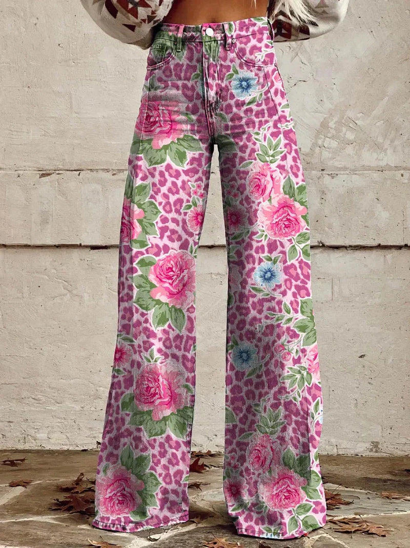 Airy Women’s Long Pants – Lina-Pink Flowers-S-State of Style