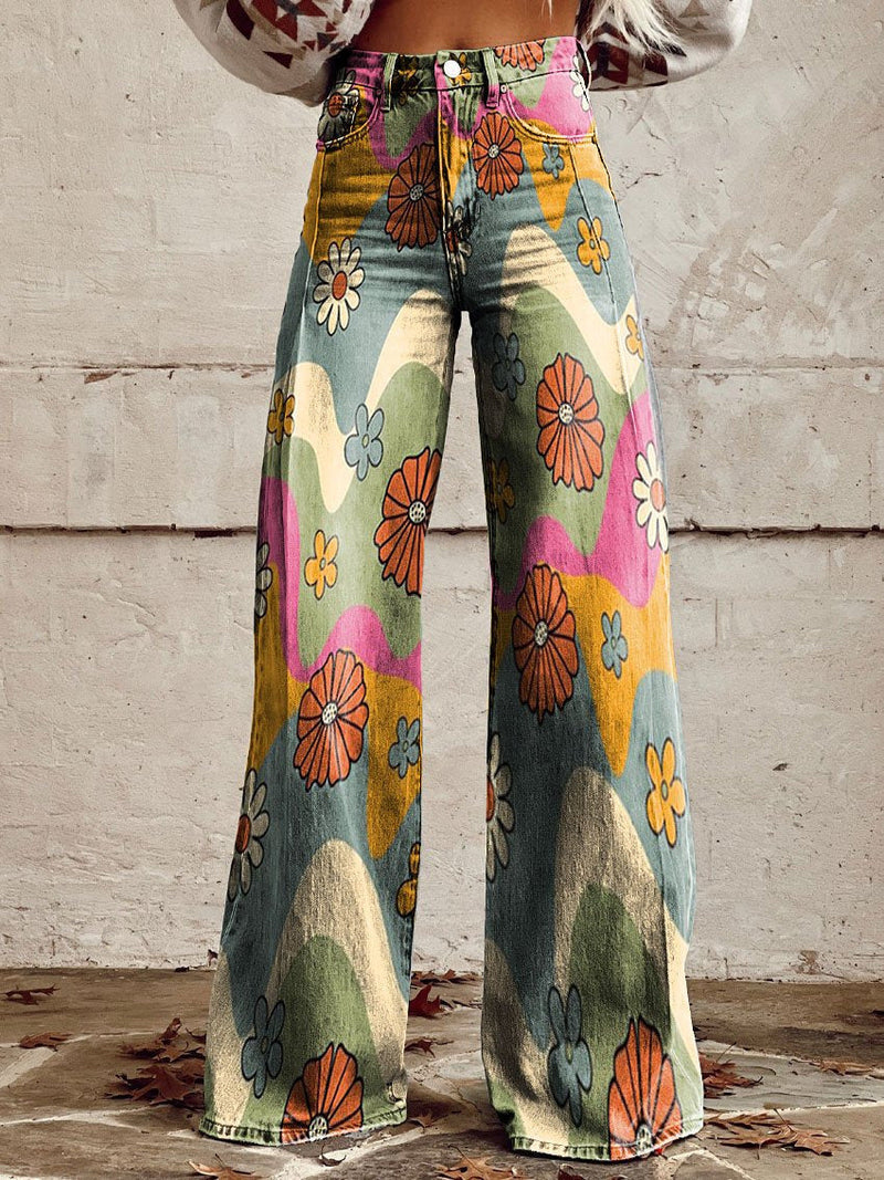 Airy Women’s Long Pants – Lina-Waves & Flowers-S-State of Style