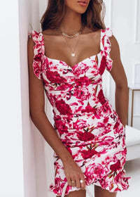 Airy wrap dress with floral print & ruffles – flattering fit for summer – Sylvia-Red-White-S-State of Style