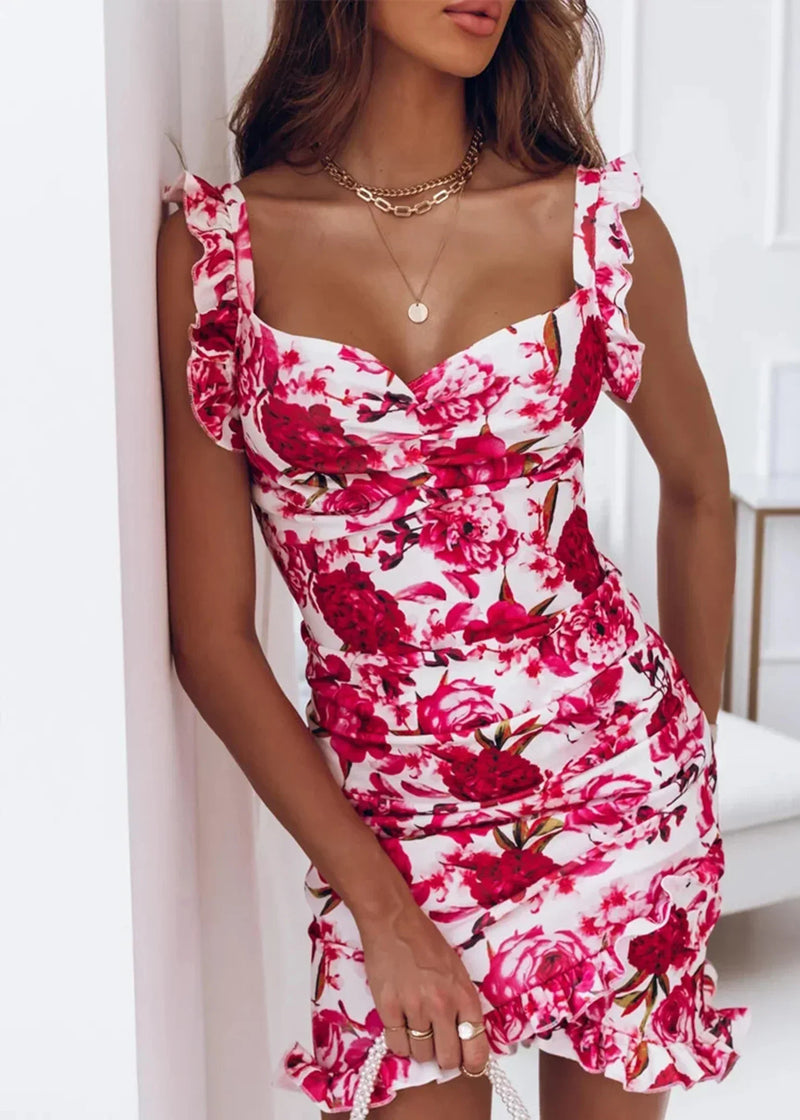 Airy wrap dress with floral print & ruffles – flattering fit for summer – Sylvia-Red-White-S-State of Style