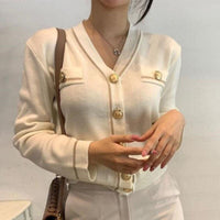 AllisasVest – Women's V-Neck Cardigan-White-One Size-State of Style