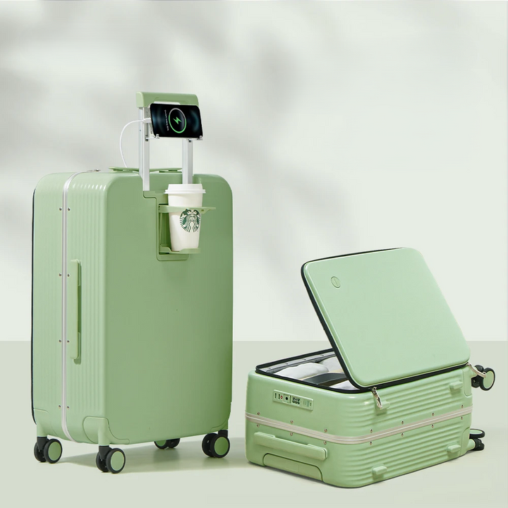 Aluminium frame hard shell suitcase with USB port – Turin-Green-S (42 L)-State of Style