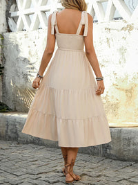 Apricot-coloured airy & stylish spaghetti strap midi dress for summer – Lina-S-State of Style