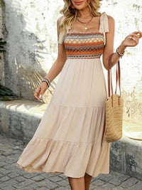 Apricot-coloured airy & stylish spaghetti strap midi dress for summer – Lina-S-State of Style