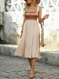 Apricot-coloured airy & stylish spaghetti strap midi dress for summer – Lina-S-State of Style