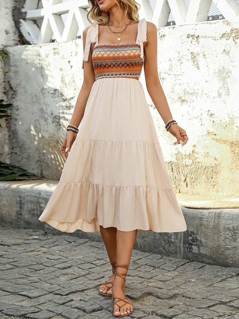 Apricot-coloured airy & stylish spaghetti strap midi dress for summer – Lina-S-State of Style