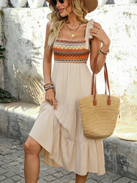 Apricot-coloured airy & stylish spaghetti strap midi dress for summer – Lina-S-State of Style