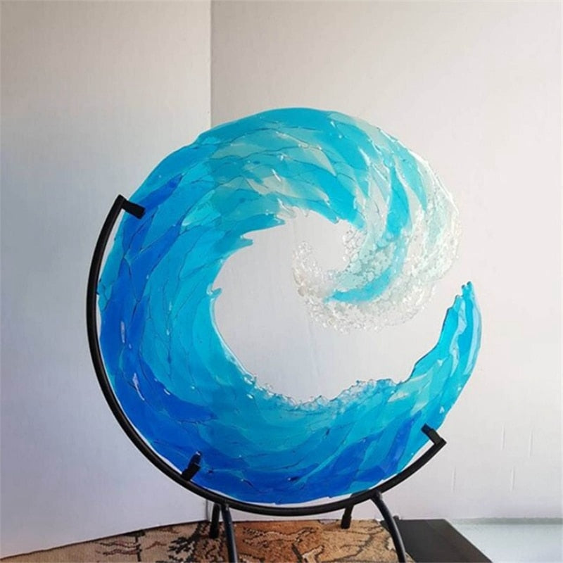 AquaWave Glass Sculpture-Small: 23.5 cm-State of Style
